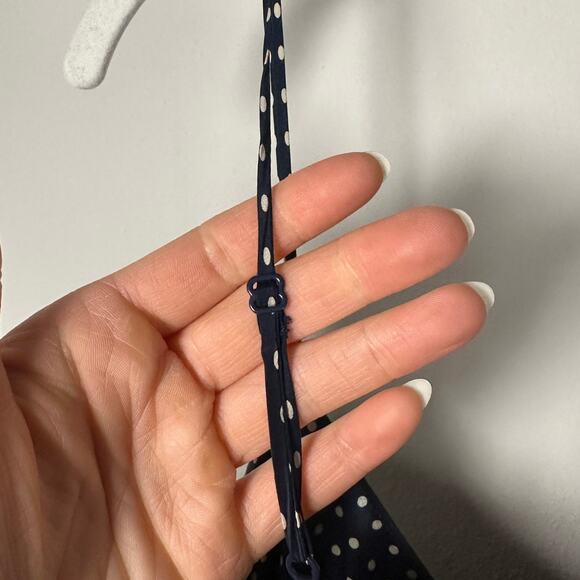 ATM Blue & White Polka Dot 100% Silk Ruffle Sleeveless Dress Women's Large - Picture 9 of 10